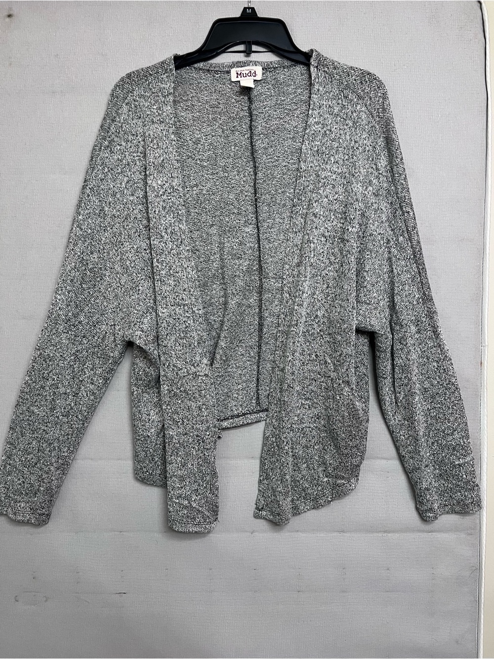 Mudd Open-Front Heather Gray Draped Cardigan